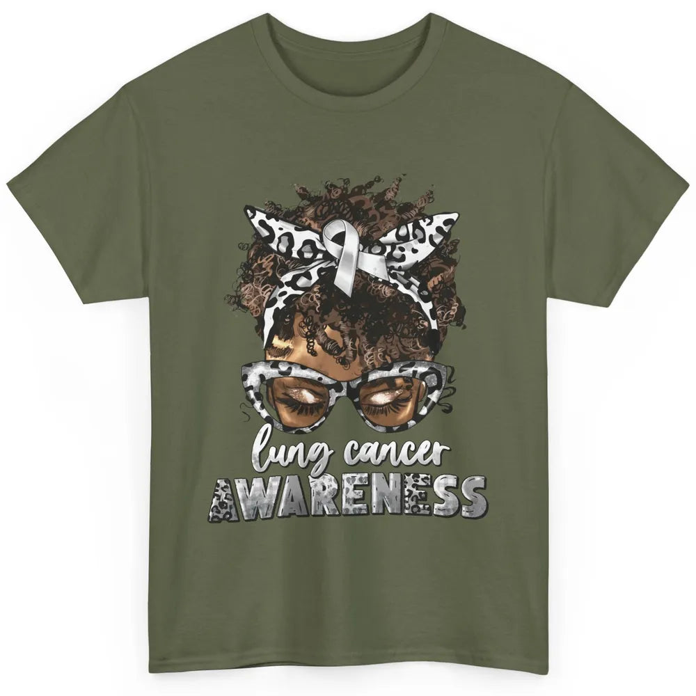 Afro Lung Cancer Awareness Black Woman Messy Hair Warrior Classic Unisex T-Shirt