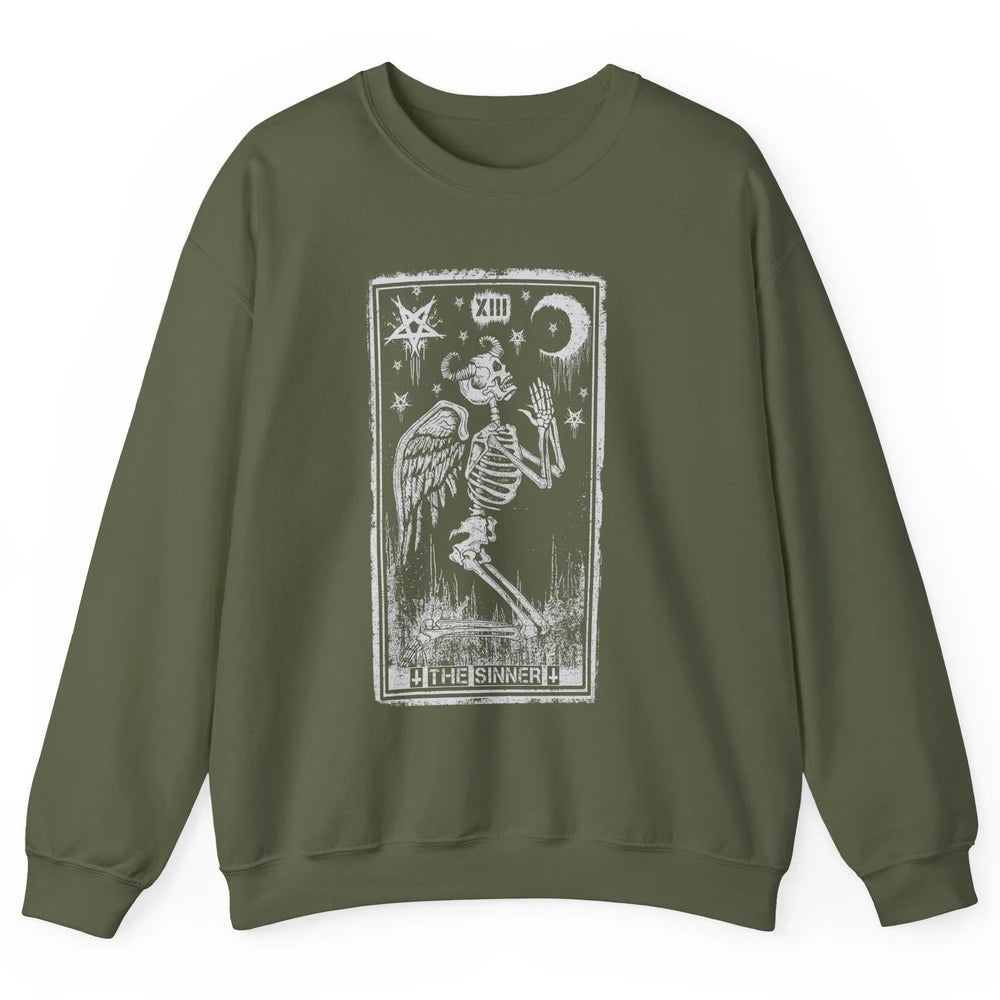 Retro Skeleton Kneeling The Sinner Tarot Card Wiccan Pagan Unisex Crewneck Sweatshirt