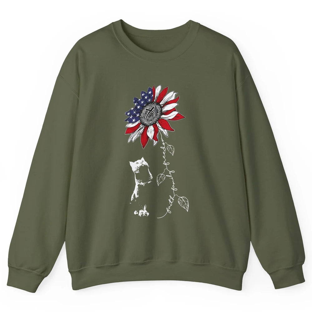 Cat Sunflower 4th Of July Patriotic Faith Family Freedom Unisex Crewneck Sweatshirt