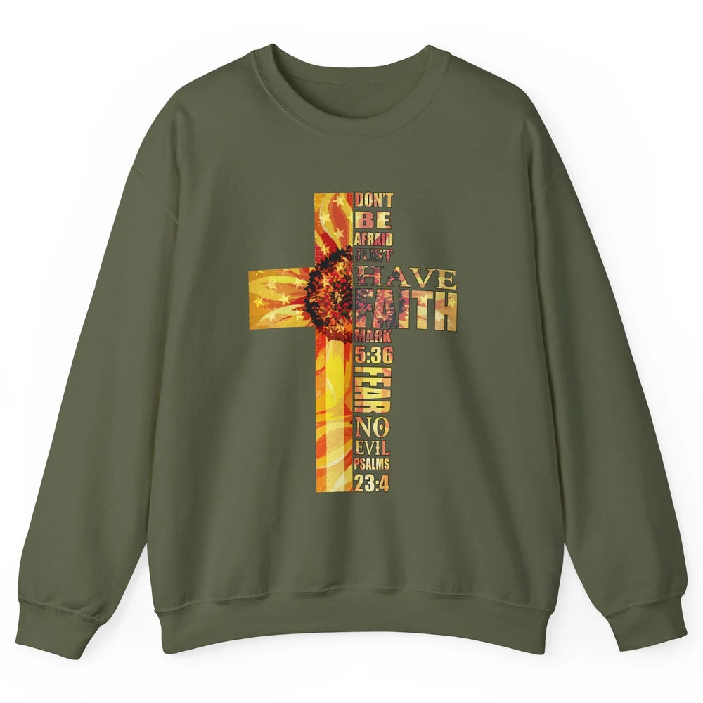 Sunflower Faith Cross Fear No Evil Christian US Flag Unisex Crewneck Sweatshirt