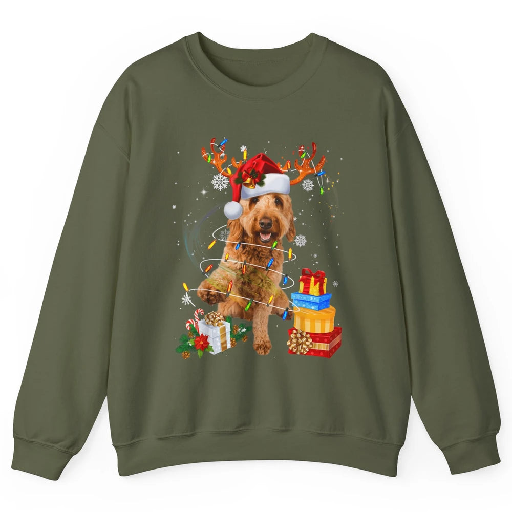 Merry Christmas Goldendoodle Dog Reindeer Xmas Lights Puppy Unisex Crewneck Sweatshirt