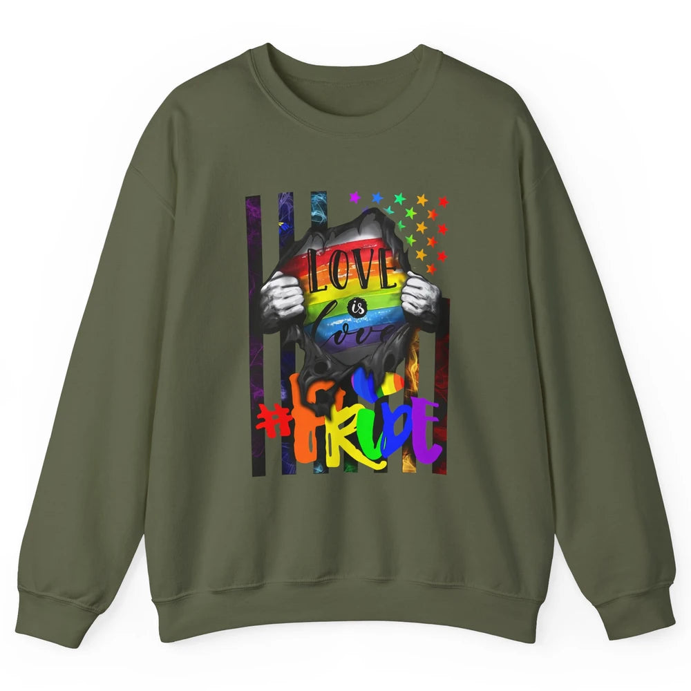 American Flag Love Is Love LGBT Gay Pride Month Equality Unisex Crewneck Sweatshirt