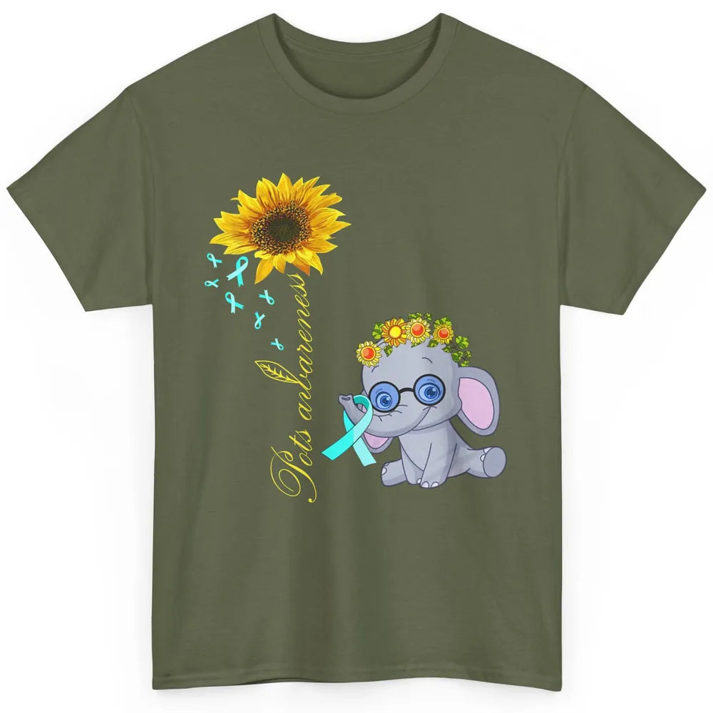 Sunflower Baby Elephant POTS Awareness Turquoise Ribbon Gift Classic Unisex T-Shirt