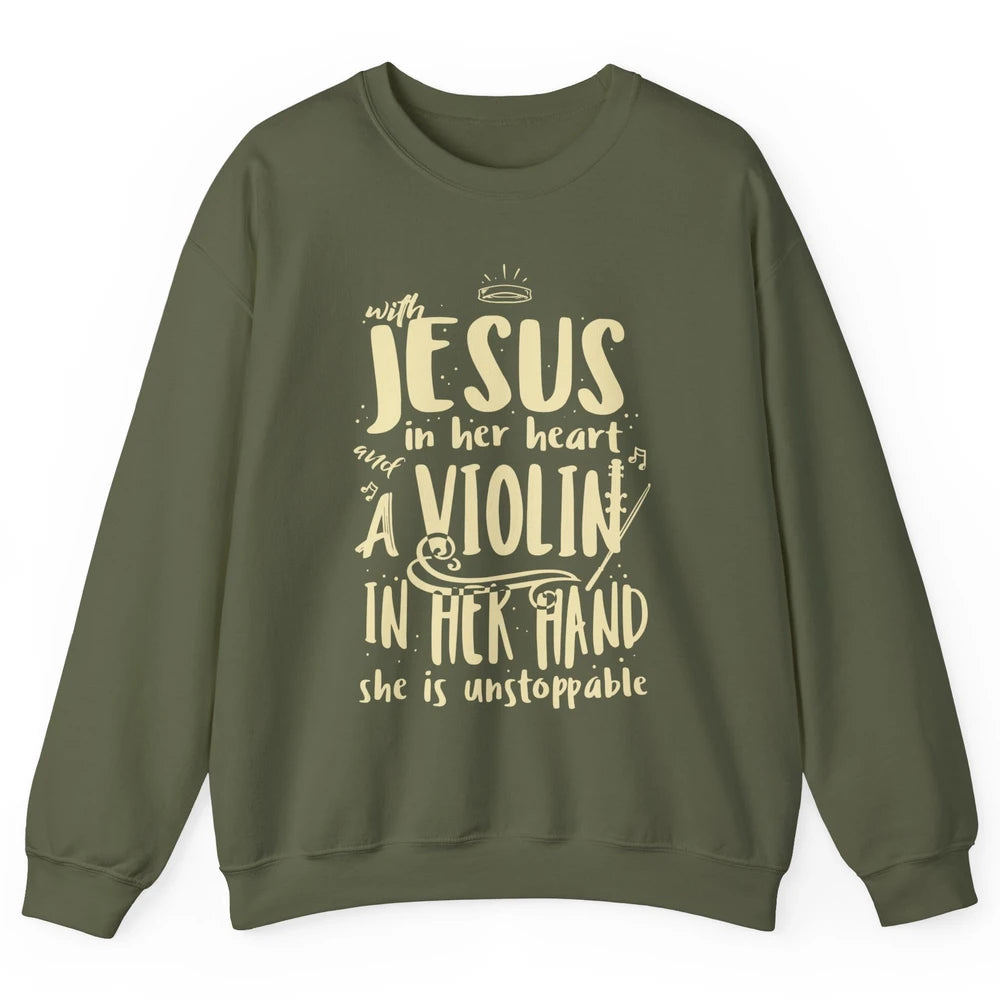 With Jesus Violin Player Retro Violinist Musical Instrument Unisex Crewneck Sweatshirt