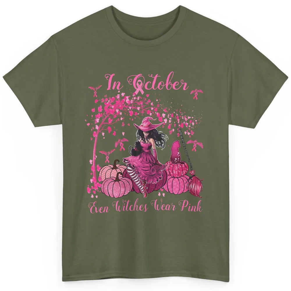 Breast Cancer In October Even Witches Wear Pink Ribbon Fall Classic Unisex T-Shirt