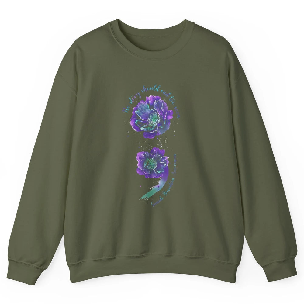 Semicolon Floral Mental Purple Blue Suicide Prevention Month Unisex Crewneck Sweatshirt