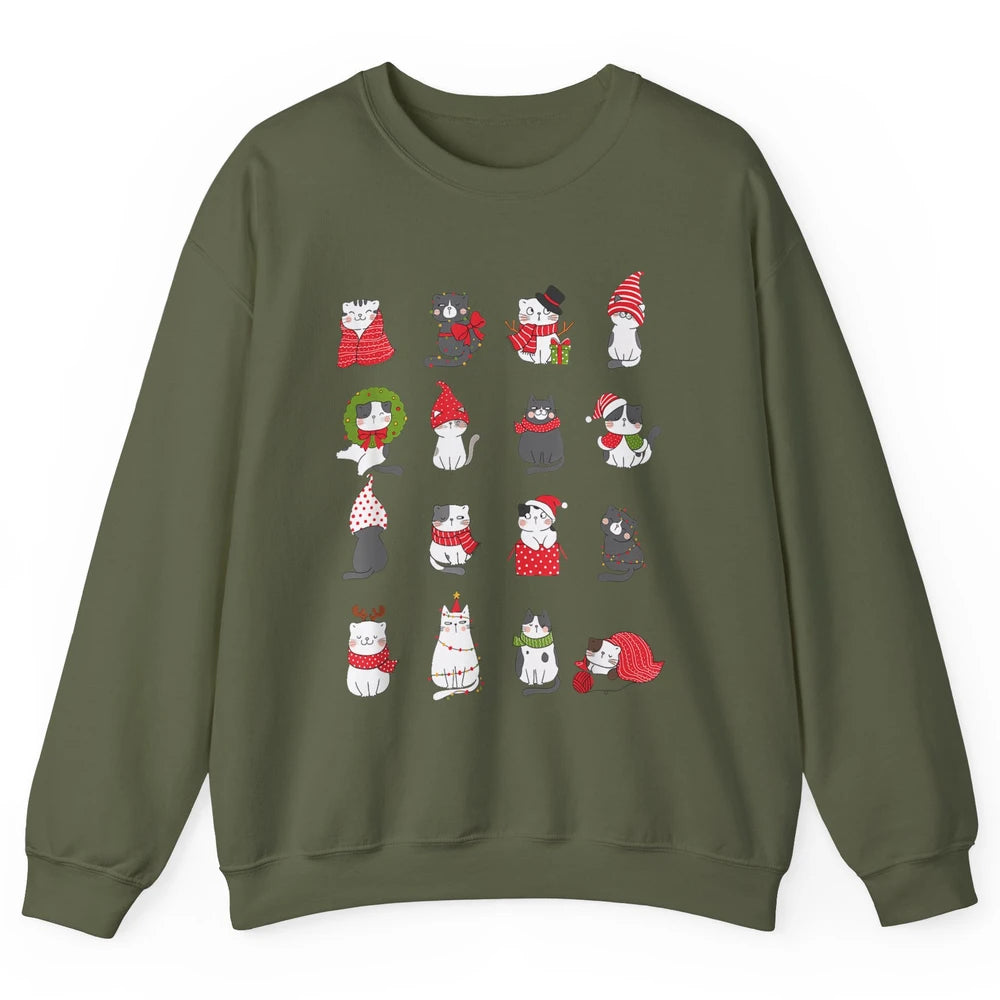 Merry Christmas Meowy Cat Cute Santa Hat Kitten Xmas Kawaii Unisex Crewneck Sweatshirt