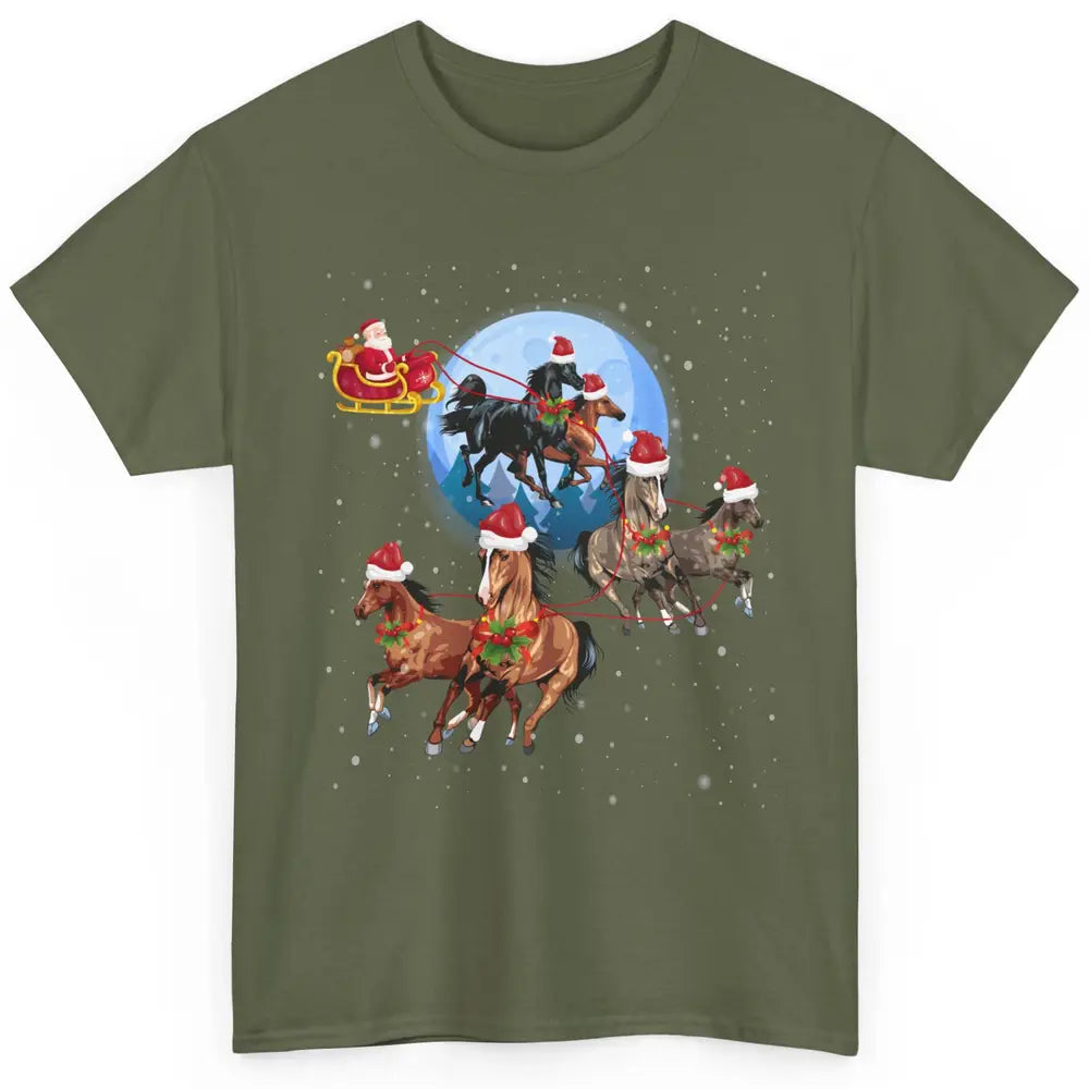 Merry Christmas Horse Drawn Sleigh Riding Santa Claus Xmas Classic Unisex T-Shirt