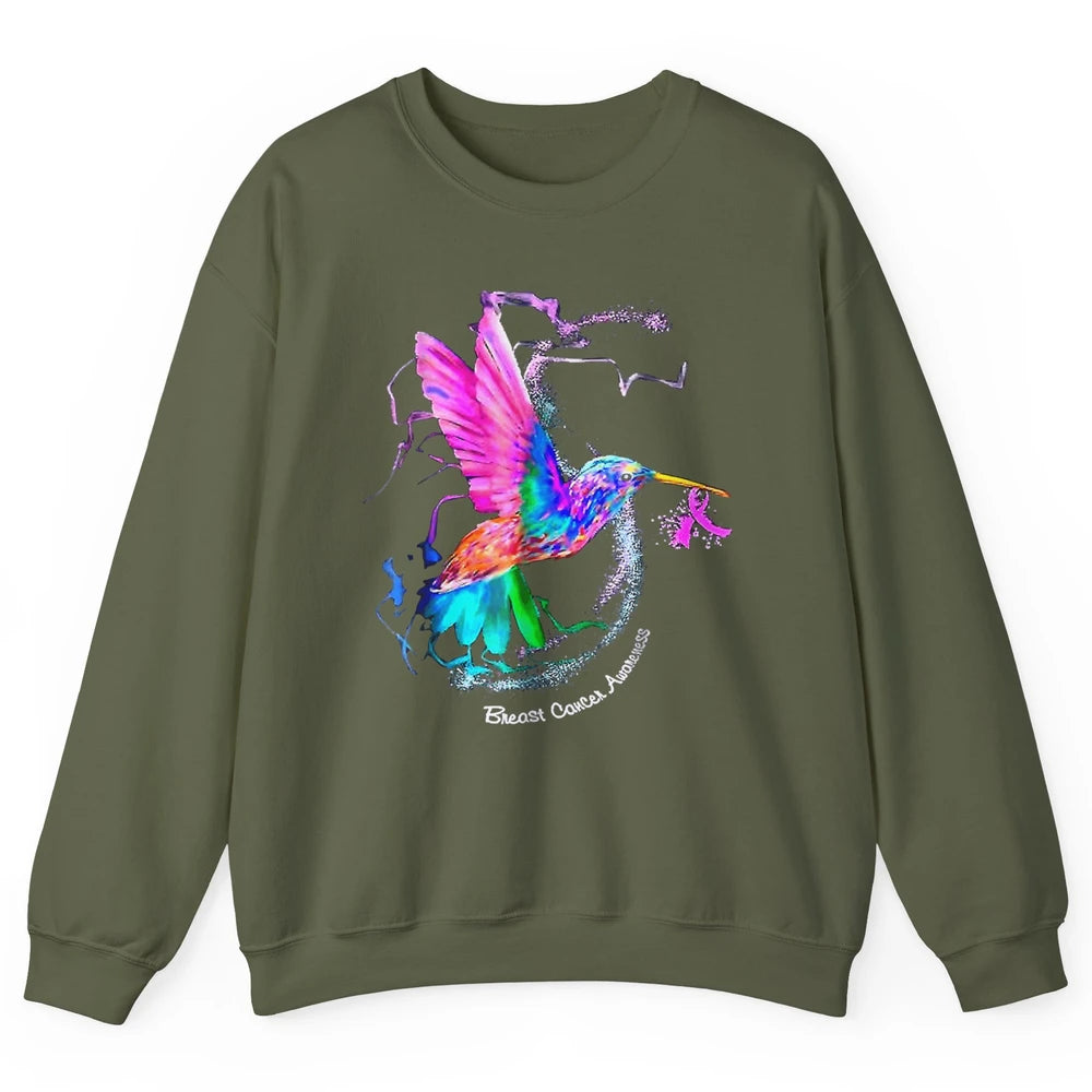 Breast Cancer Awareness Hummingbird Sunflower Pink Ribbon Unisex Crewneck Sweatshirt