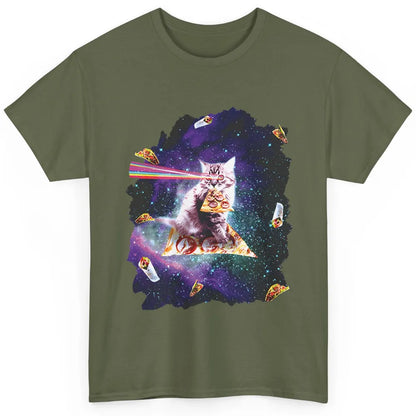 Funny Cat Rainbow Laser Eyes Riding Pizza Astronaut Kitten Classic Unisex T-Shirt