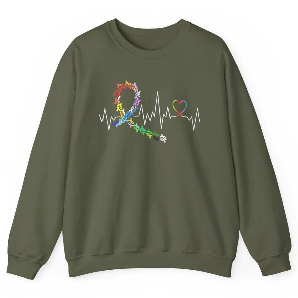 Cancer Awareness All Cancers Matter Heartbeat Unisex Crewneck Sweatshirt