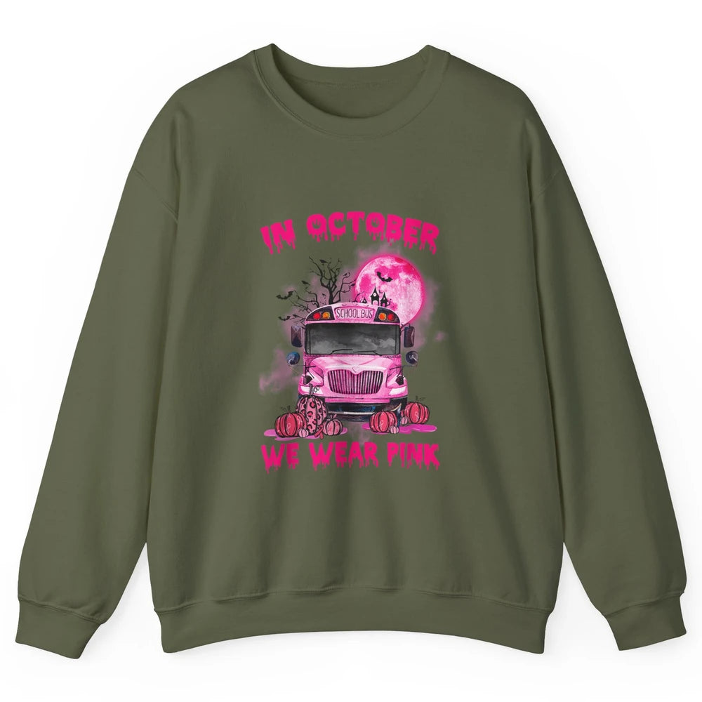 School Bus Driver Wear Pink Ribbon Breast Cancer Awareness Unisex Crewneck Sweatshirt