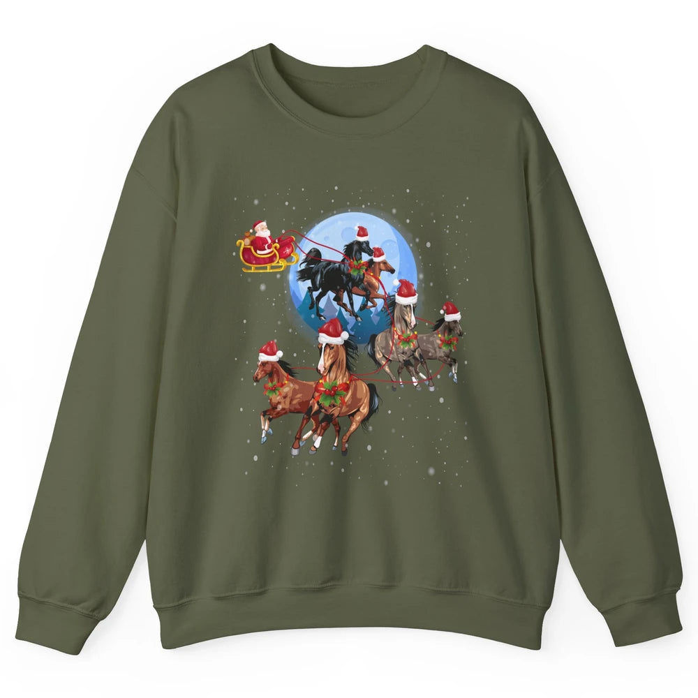 Merry Christmas Horse Drawn Sleigh Riding Santa Claus Xmas Unisex Crewneck Sweatshirt