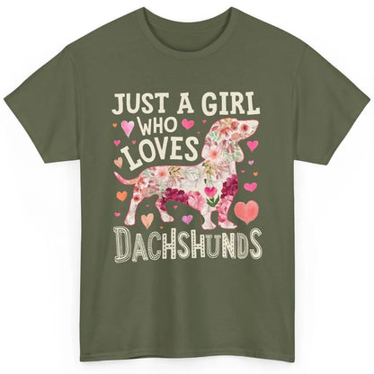 Floral Wiener Just A Girl Who Loves Dachshund Dog Mom Gift Classic Unisex T-Shirt