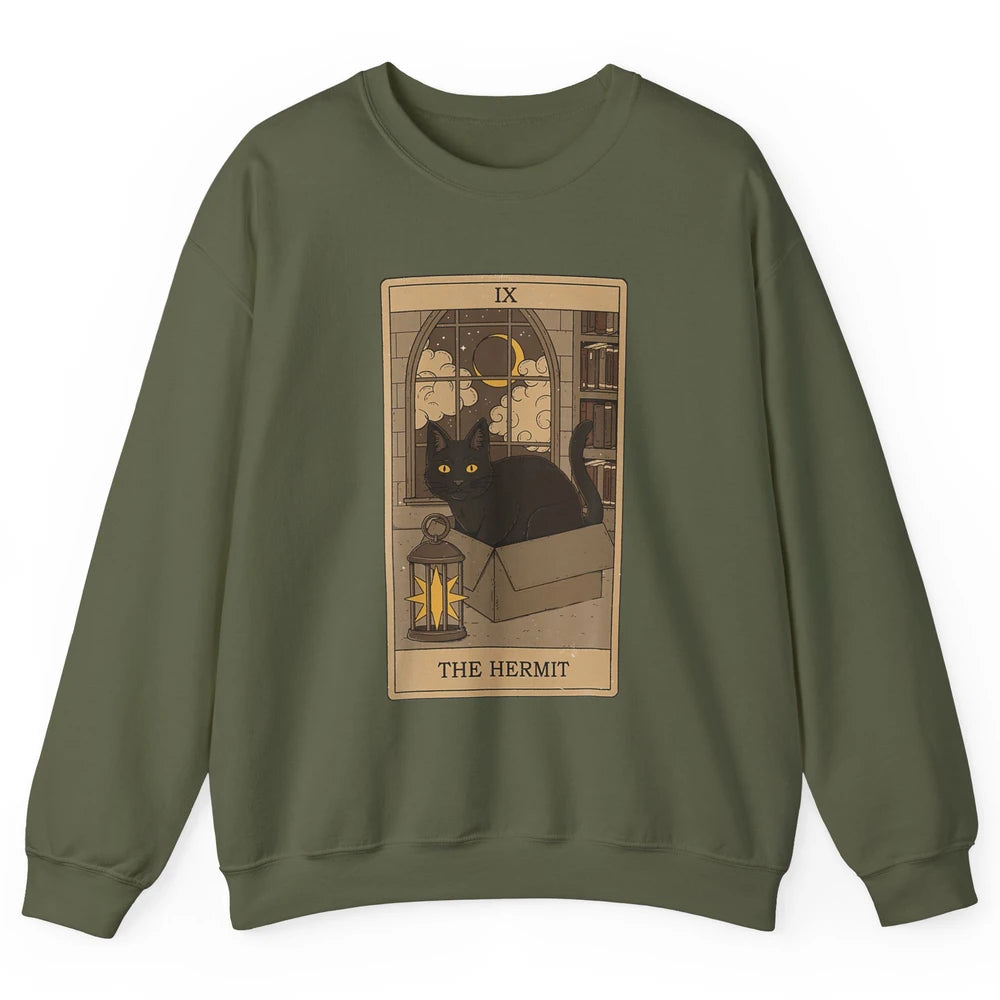 The Hermit Black Cat Tarot Card Reader Gothic Occult Cosmic Unisex Crewneck Sweatshirt