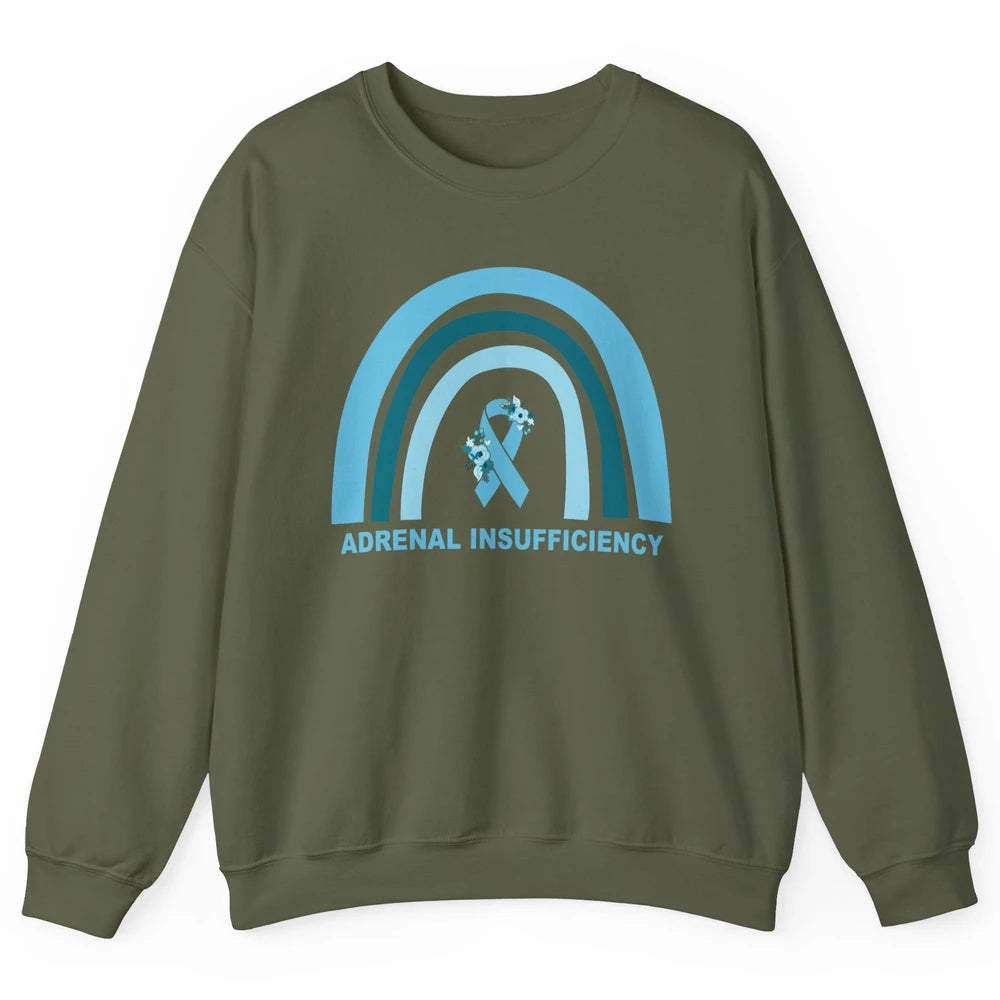 Adrenal Insufficiency Awareness Floral Blue Ribbon Rainbow Unisex Crewneck Sweatshirt