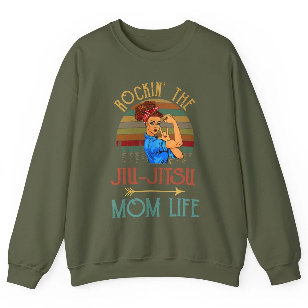 Vintage Messy Bun Jiu Jitsu Mom Life Taekwondo Martial Art Unisex Crewneck Sweatshirt