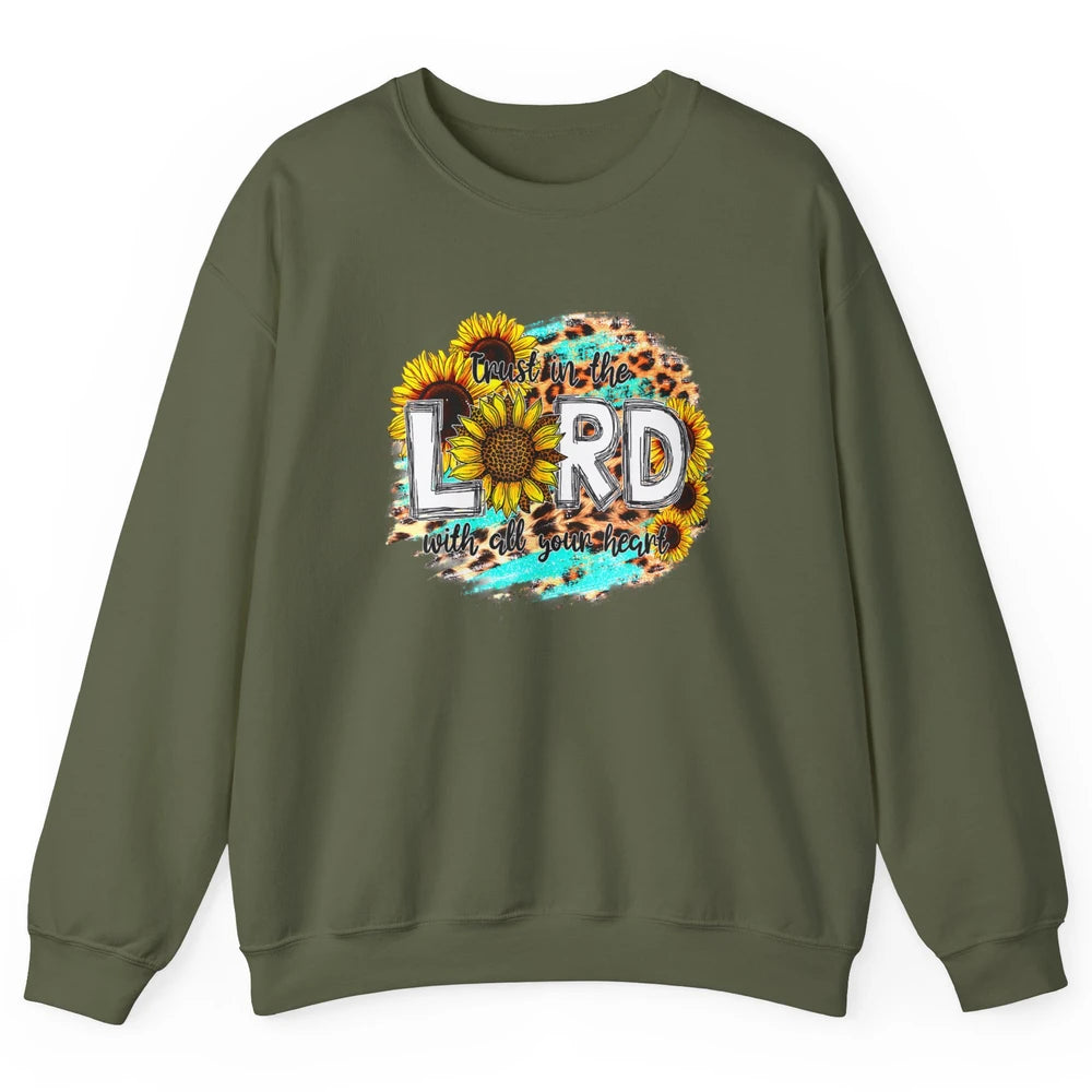 Trust In Lord Leopard Sunflower God Christian Jesus Christ Unisex Crewneck Sweatshirt