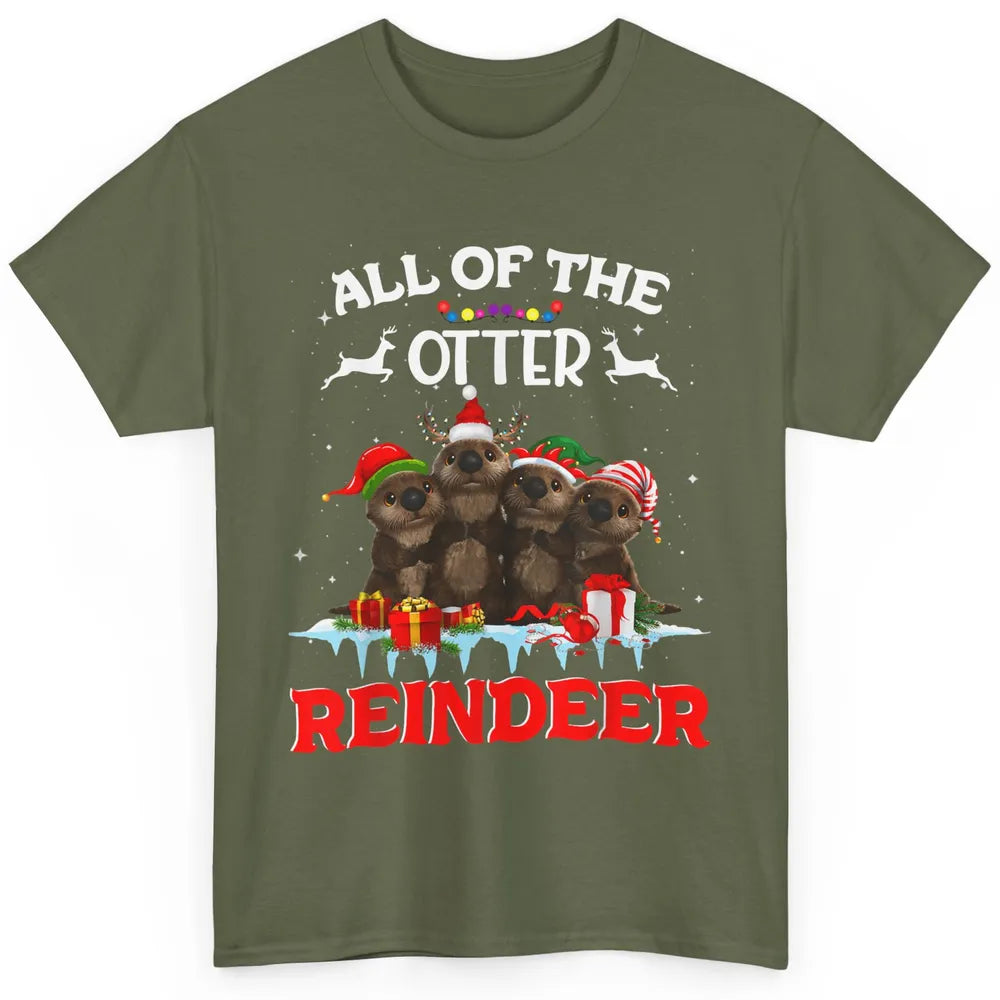 Merry Christmas All Of Otter Reindeer Funny Xmas Santa Hat Classic Unisex T-Shirt