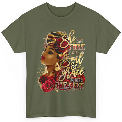 Floral Black Woman She Has Fire In Her Soul Afro Religious Classic Unisex T-Shirt