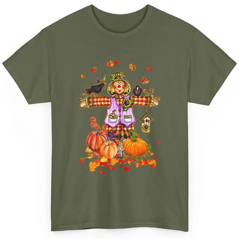 Scarecrow Autumn Hello Fall Pumpkin Thanksgiving Halloween Classic Unisex T-Shirt