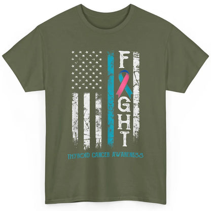 Thyroid Cancer Awareness Blue Pink Teal Ribbon Fight Flag Classic Unisex T-Shirt