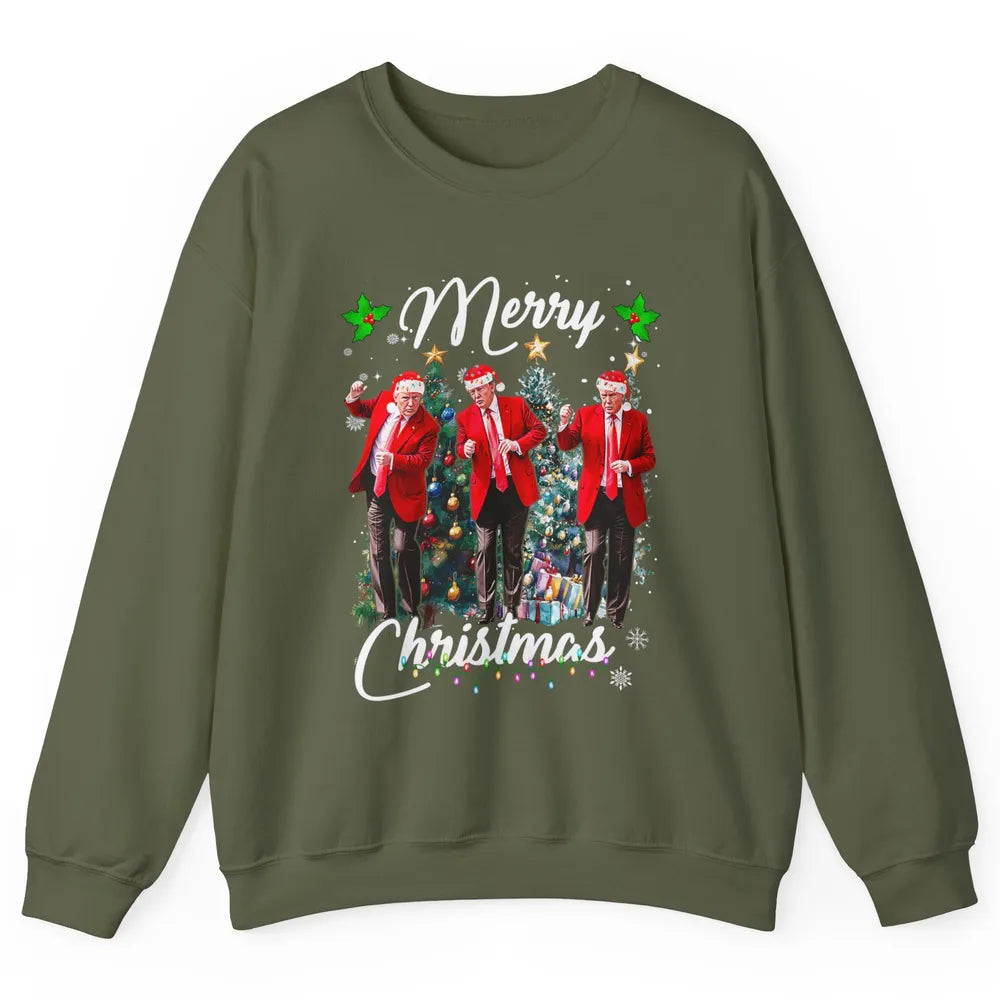 Funny Trump Dance Santa Claus Christmas Donald Trump President Sarcastic Political Xmas Unisex Crewneck Sweatshirt