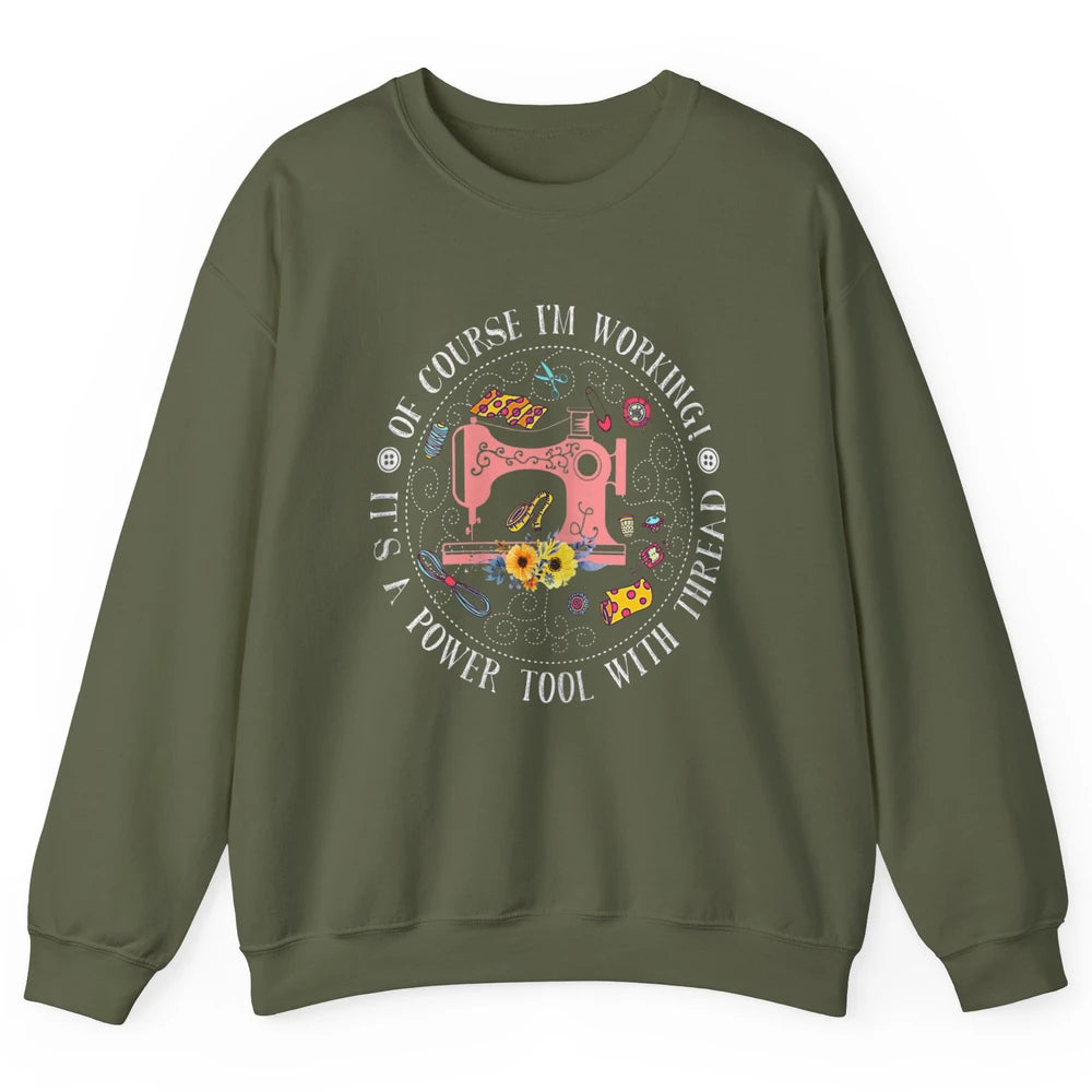 Women Floral Sewing Machine Power Tool Thread Quilter Sew Unisex Crewneck Sweatshirt