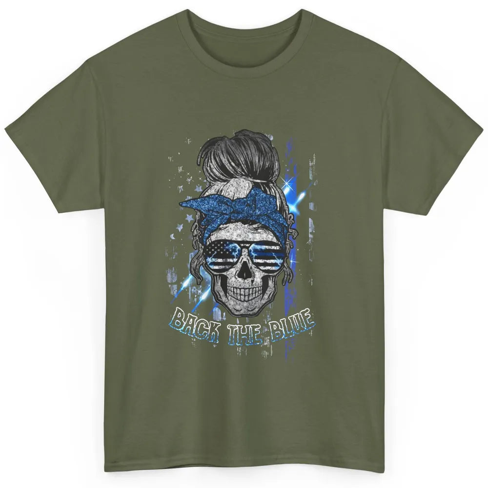 Back The Blue Police American Flag Skull Lady 4th of July Classic Unisex T-Shirt