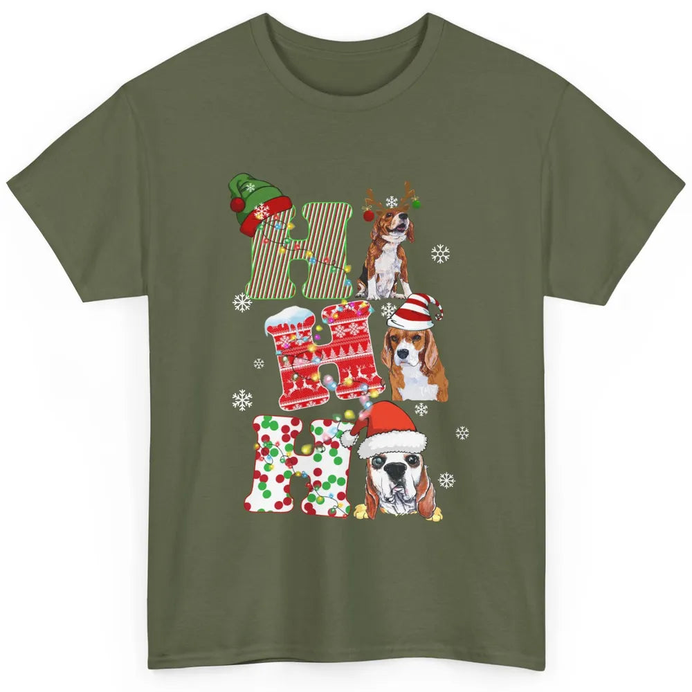 Funny Beagle Christmas Light Santa Beagle Reindeer Snowflake Classic Unisex T-Shirt