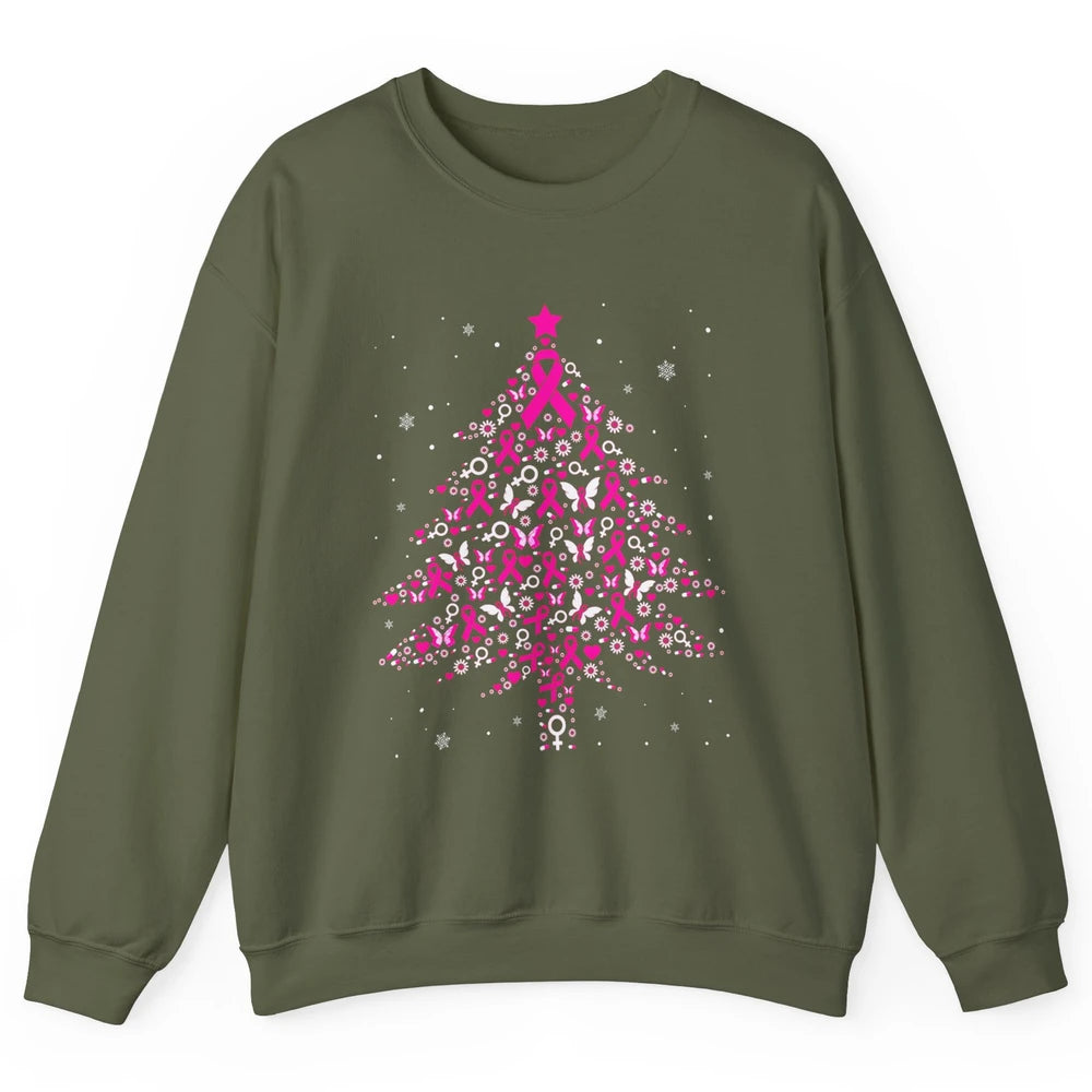 Breast Cancer Pink Ribbon Xmas Tree Breast Cancer Christmas Unisex Crewneck Sweatshirt