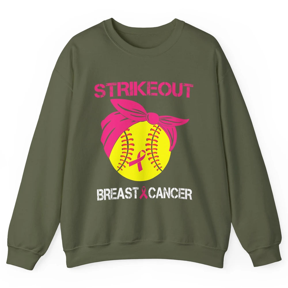 Softball Breast Cancer Awareness Strike Out Pink Ribbon Gift Unisex Crewneck Sweatshirt