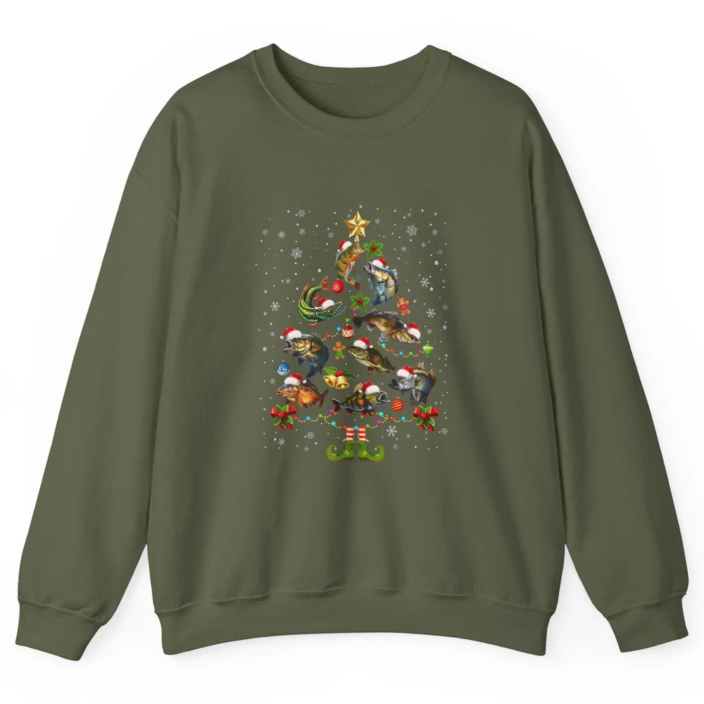 Merry Christmas Fishmas Fishing Tree Fisherman Xmas Lights Unisex Crewneck Sweatshirt