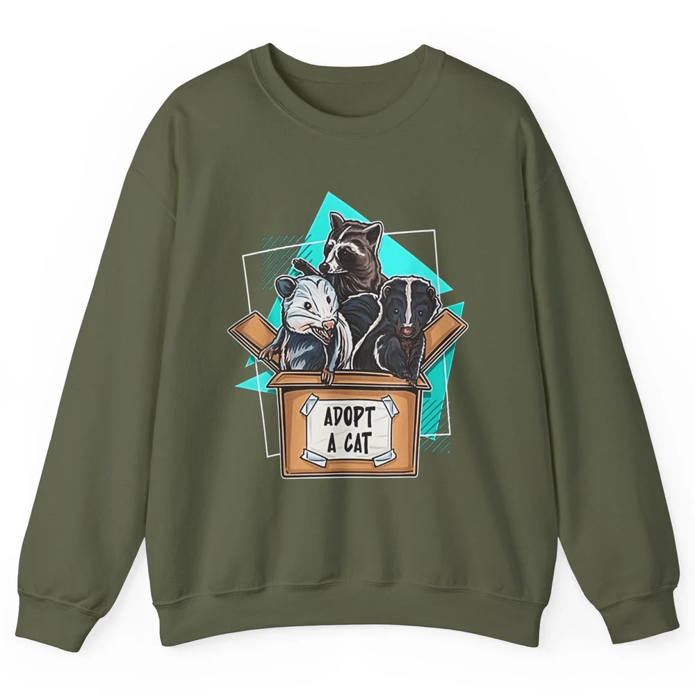 Adopt Forbidden Cats In Box Raccoon Skunks Possum Vaporwave Unisex Crewneck Sweatshirt