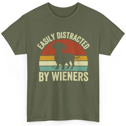 Vintage Dachshund Easily Distracted By Wieners Dog Mom Gift Classic Unisex T-Shirt