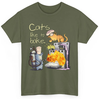 Funny Cats Like To Bake Chef Fire Sarcasm Kitten Pet Baker Classic Unisex T-Shirt