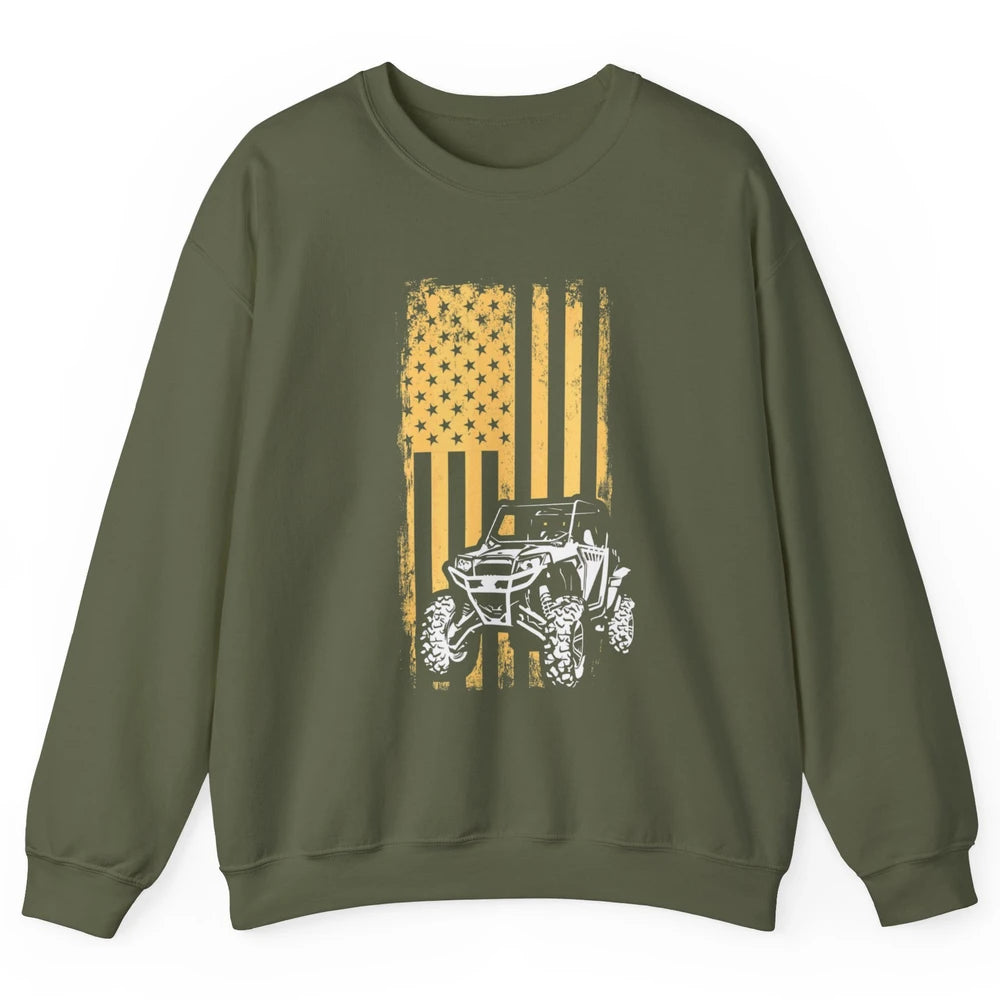 Retro UTV American Flag 4 Wheel Mud Riding SXS Life Offroad Unisex Crewneck Sweatshirt