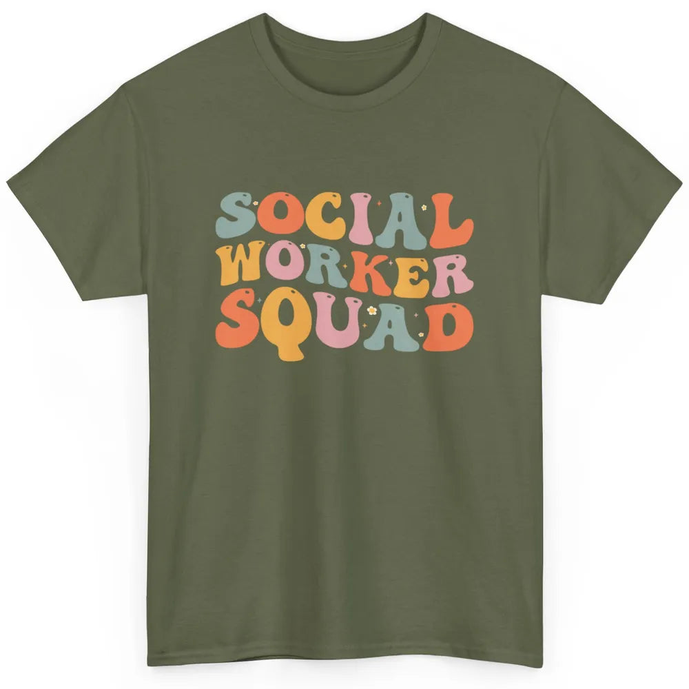 Social Worker Squad Groovy Retro Vintage Rainbow Social Work Classic Unisex T-Shirt