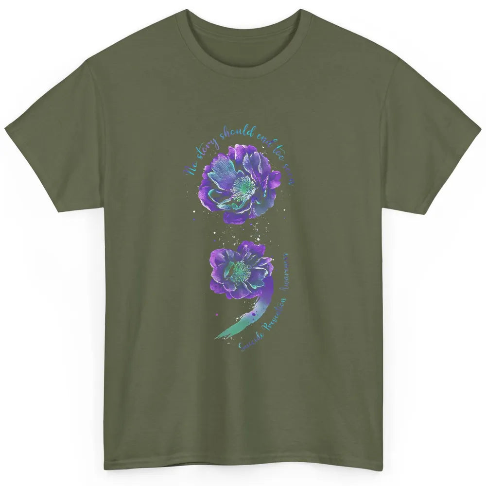 Semicolon Floral Mental Purple Blue Suicide Prevention Month Classic Unisex T-Shirt