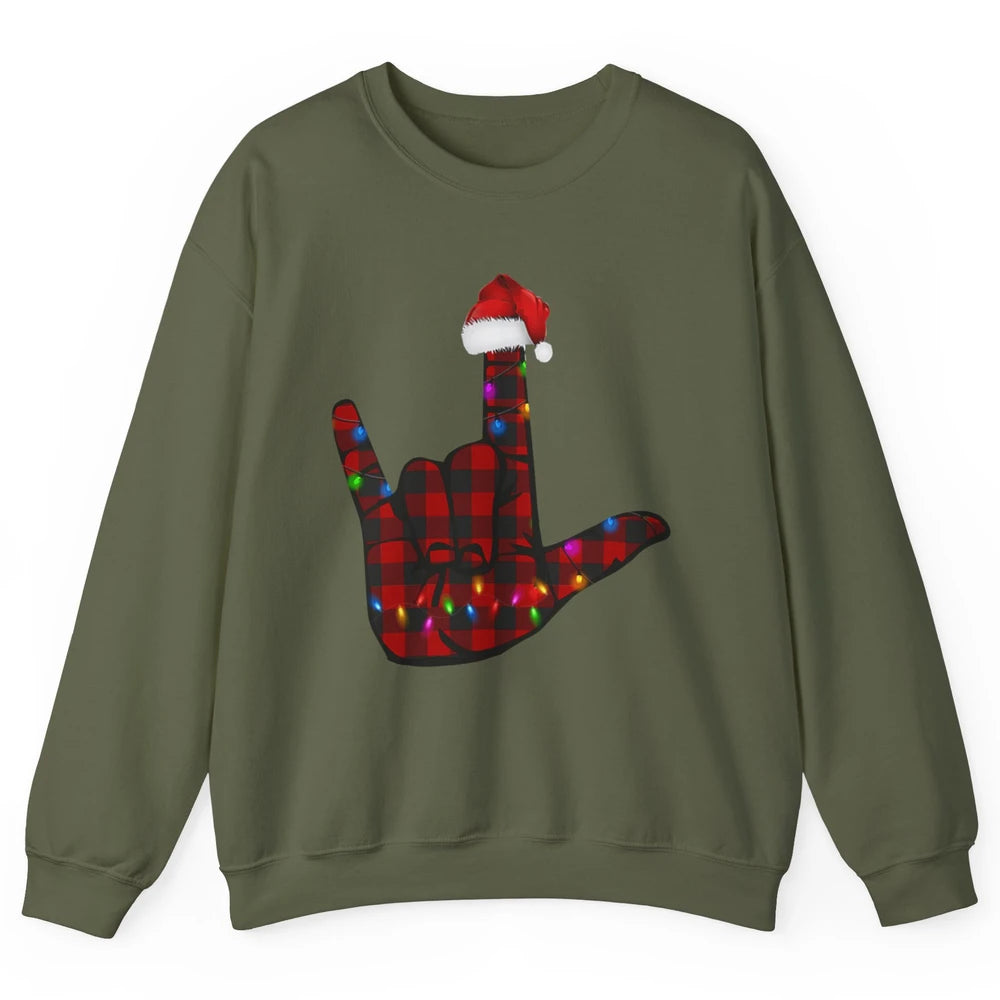 Merry Christmas Hand Sign Language Deaf Xmas Santa Hat ASL Unisex Crewneck Sweatshirt