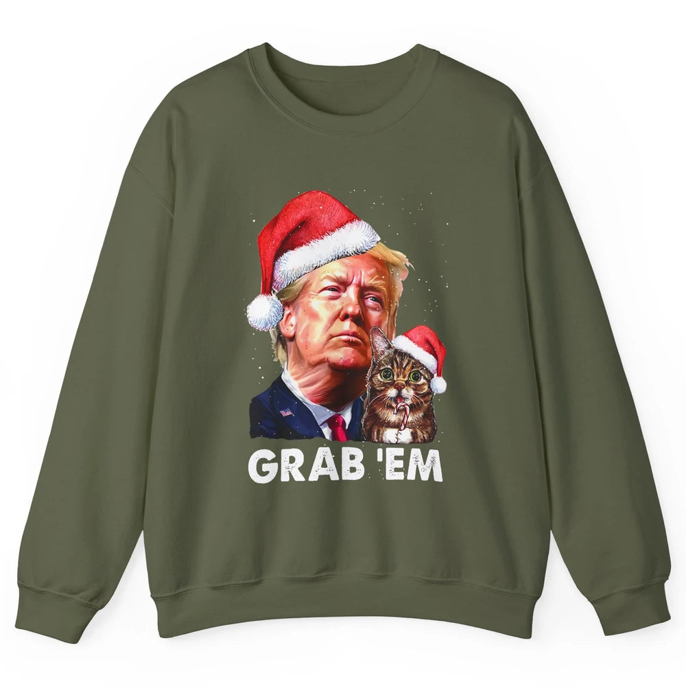 Funny Trump Cat Santa Grab' Em Trump Lovers Christmas Unisex Crewneck Sweatshirt