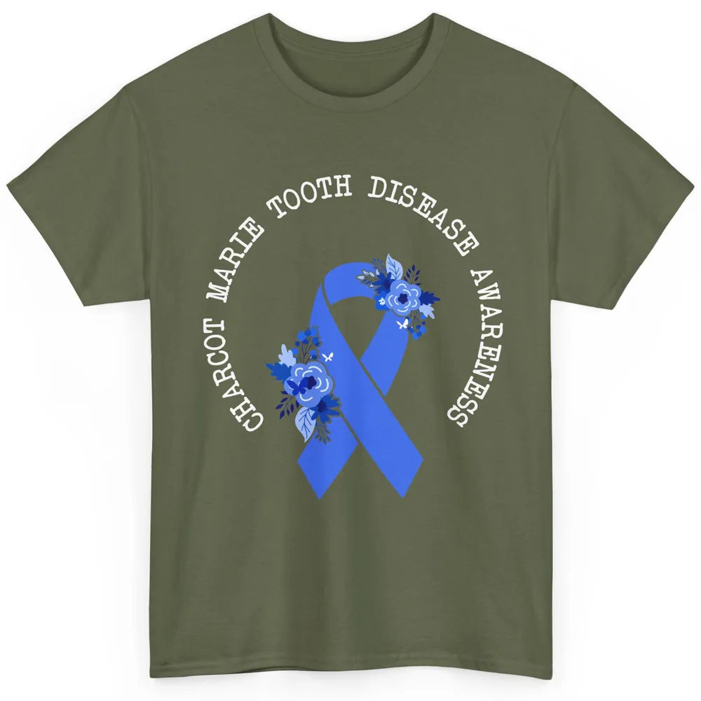 Charcot-marie-tooth Disease Awareness Floral Blue Ribbon Classic Unisex T-Shirt