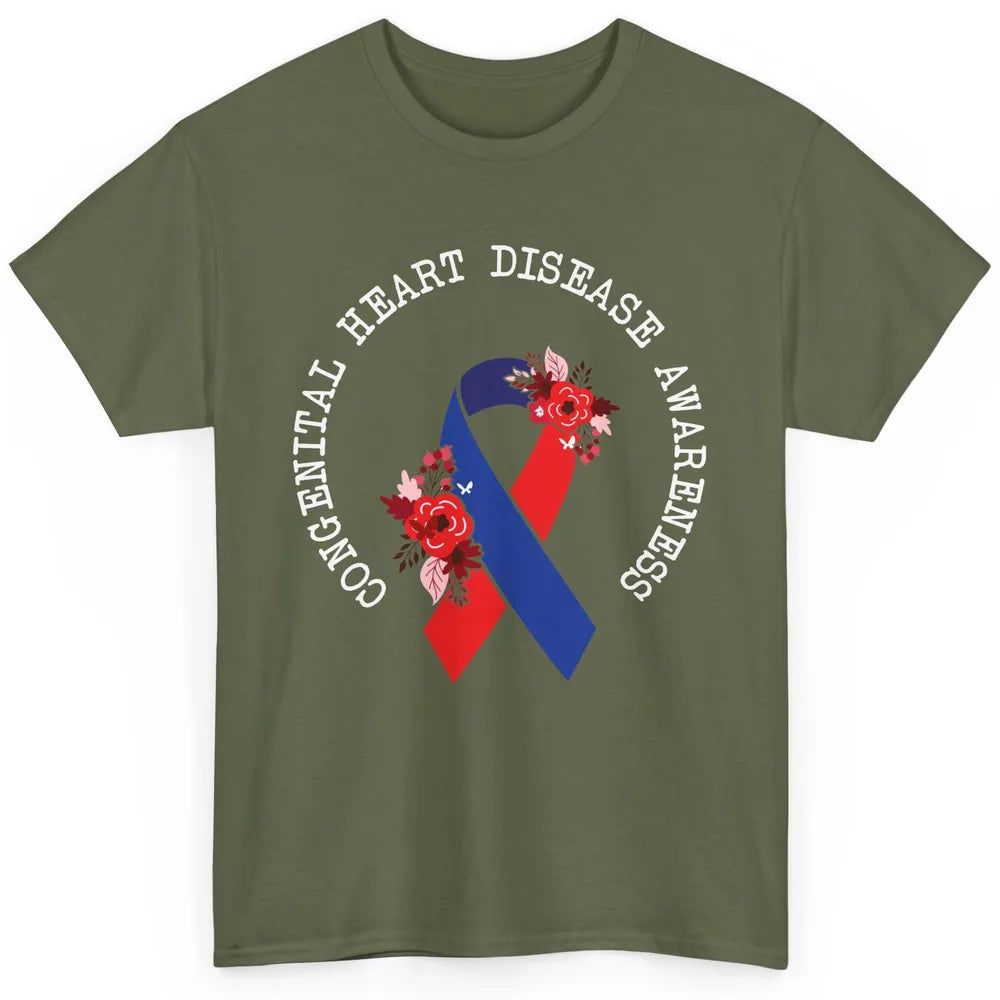 CHD Congenital Heart Disease Awareness Red Blue Ribbon Classic Unisex T-Shirt