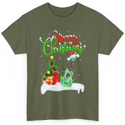 Merry Christmas Funny Ukulele Xmas Lights Santa Hat Music Classic Unisex T-Shirt