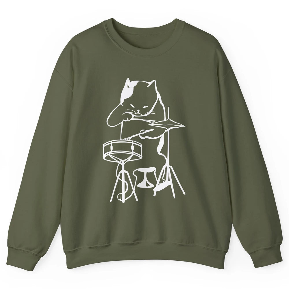 Black Cat Drumming Drummers Percussionists Musician Gift Unisex Crewneck Sweatshirt