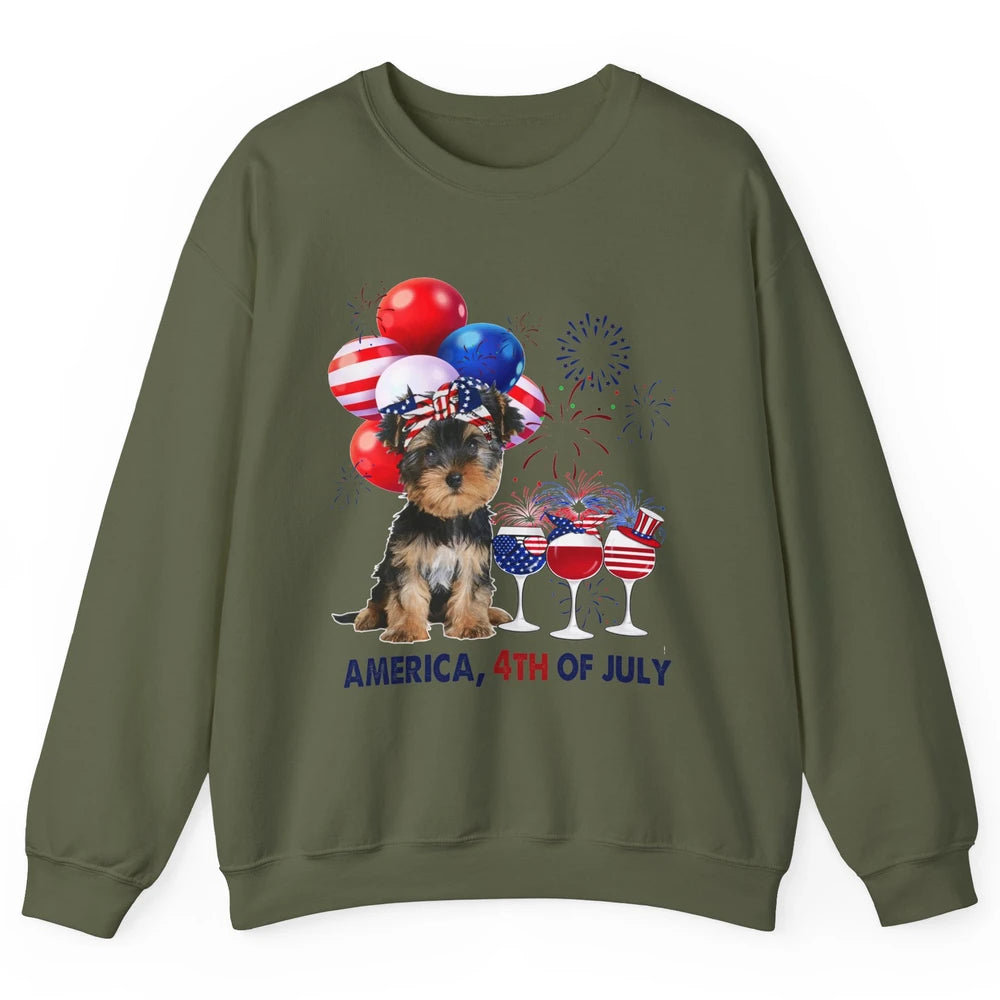 Yorkshire Terrier Wine 4th Of July Firework Celebrate Yorkie Unisex Crewneck Sweatshirt