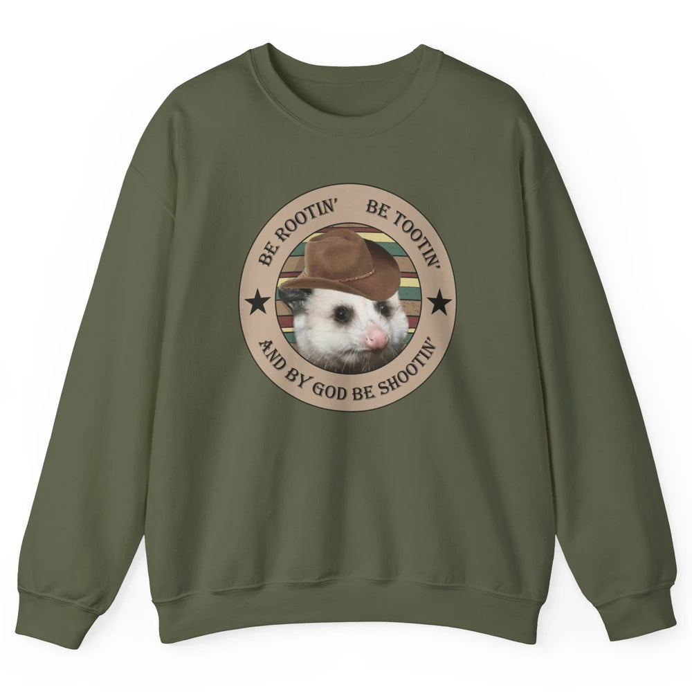 Western Country Rootin Tootin Possum Cowboy Street Cat Retro Unisex Crewneck Sweatshirt