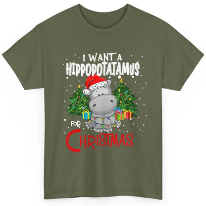 Funny I Want A Hippopotamus For Christmas Tree Hippo Santa Classic Unisex T-Shirt