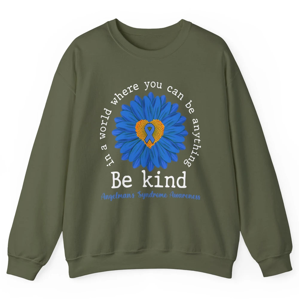 Angelman's Syndrome Awareness Blue Ribbon Sunflower Be Kind Unisex Crewneck Sweatshirt