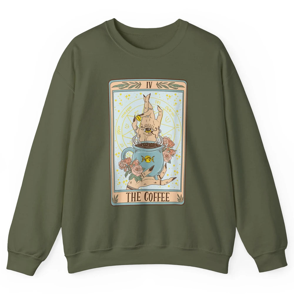 The Coffee Witch Eye Latte Tarot Card Mystical Halloween Unisex Crewneck Sweatshirt